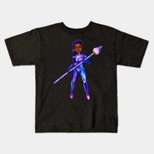 Black anime girl from outer space  ! beautiful  black girl with Braided hair, blue eyes, Cherry pink lips and dark brown skin. Hair love ! Kids T-Shirt